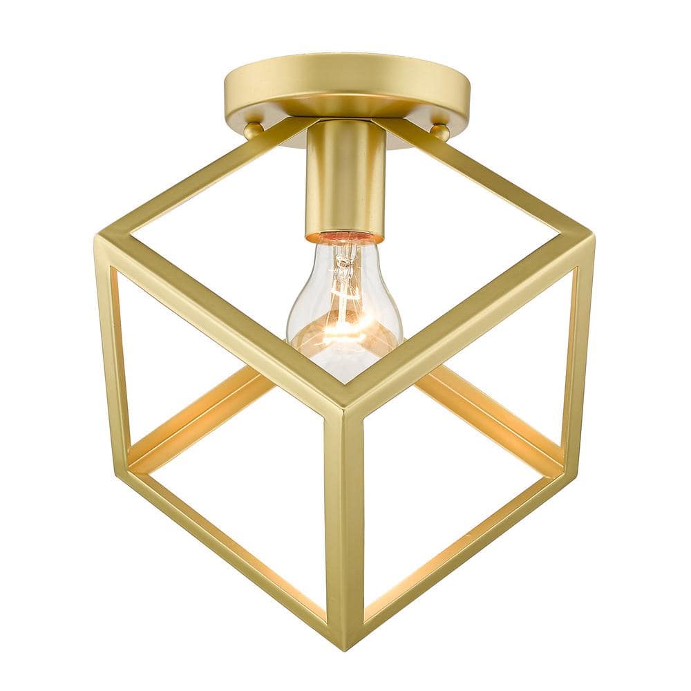 Olympic Gold Geometric Glass-Free Flush Mount Light