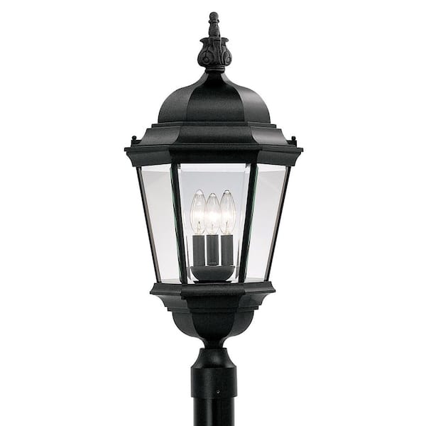 Stockton 3 Lights Black Metal Cast Aluminum Line Voltage Hardwired Outdoor Wet-Rated Post Light with No Bulbs Included