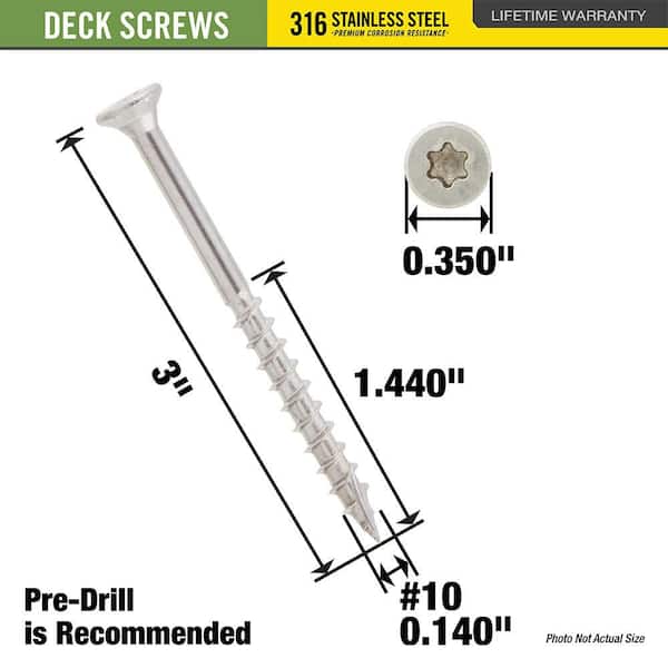 DECKMATE Marine Grade Stainless Steel #10 X 3 in. Wood Deck Screw 5lb (Approximately 315 Pieces)