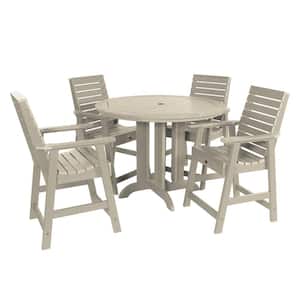 Weatherly Whitewash 5-Piece Recycled Plastic Round Outdoor Balcony Height Dining Set
