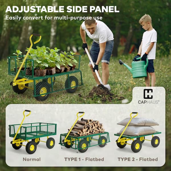 CAPHAUS 4 cu. ft. Metal Black Garden Cart, W/180° Adjustable