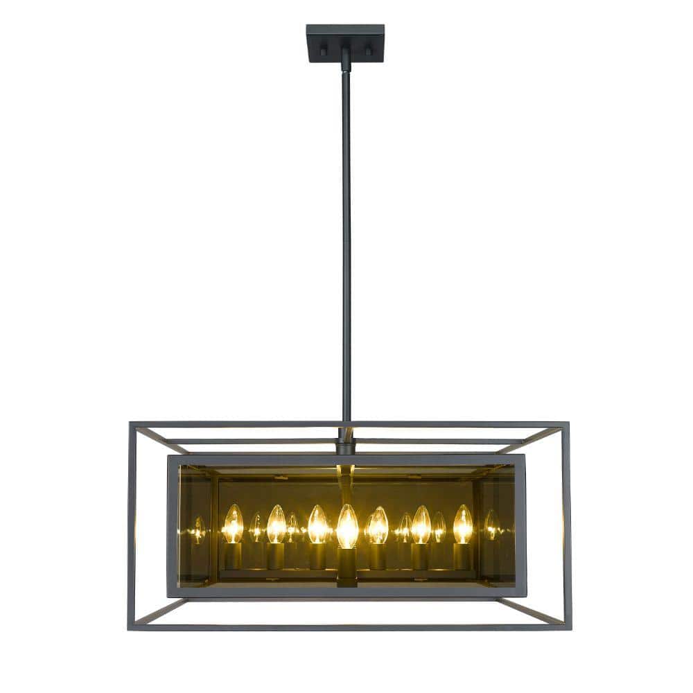 Misty Charcoal Steel and Glass 12-Light Pendant Chandelier