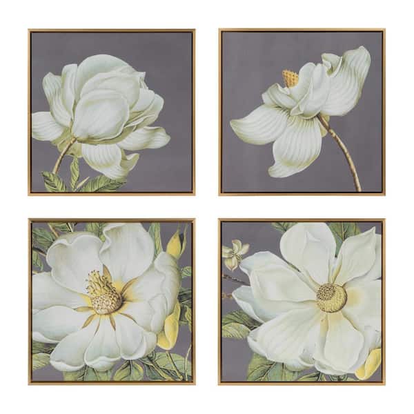 CONGE IMPORT LLC Set of 4 Framed Flower Art Print Wall Decorations Plastic Frame 20 in. x 20 in. Living Room Dining Room Bedroom Modern
