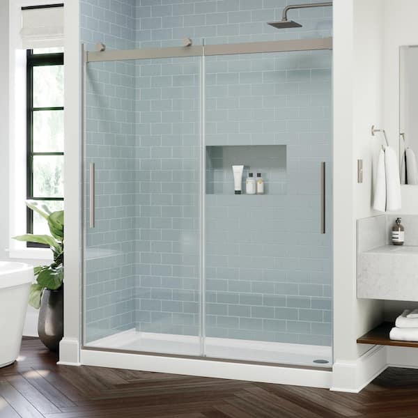 Classic 500 60 in. W x 71 in. H Frameless Sliding Shower Door, Brushed Nickel, 6 mm Clear Glass