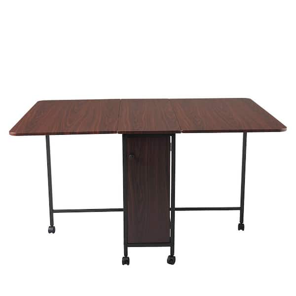 CIPACHO 55.31 in. Rectangle Dark Coffee Color MDF Top with Metal Frame and 6 Universal Wheels(Seats 4)