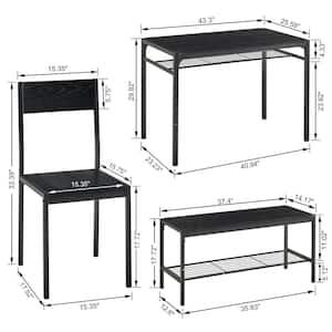 43.3 in. Black Dining Table Set for 4 w/ Bench and 2-Chairs Modern Rectangular Metal Frame Kitchen Table for Small Space