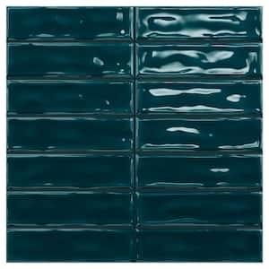 Spanish Lineas Ceramic 8"x 8"x 8mm Wall Tile Case - Dark Teal (25 PCS, 11 Sq. Ft.)