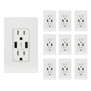 25-Watt 15 Amp Dual Type A USB Wall charger with Duplex Tamper Resistant Outlet, White (10-Pack)