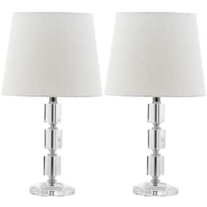 Erin 15 in. Clear Crystal Cube Table Lamp with Off-White Shade (Set of 2)