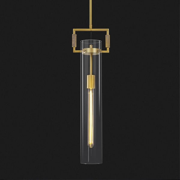 22" 1-Light Gold Pendant Light, Modern Indoor Pendant Light with Glass Shade for Dining Room, Kitchen Island-1 Pack