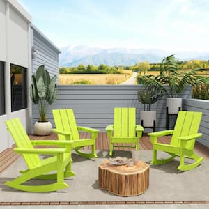 Shoreside Lime Plastic Adirondack Outdoor Rocking Chair (Set of 4)