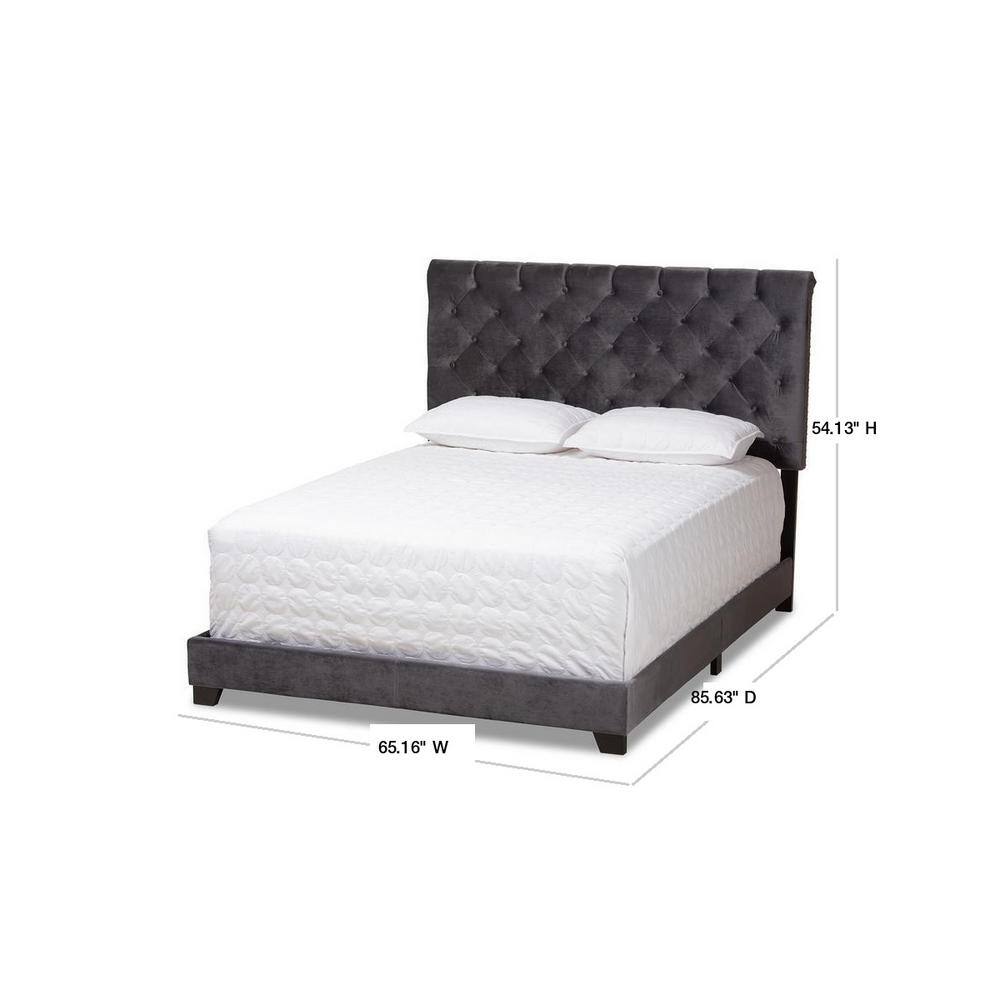 Candace Dark Grey Velvet Upholstered Queen Bed with Tufted Headboard