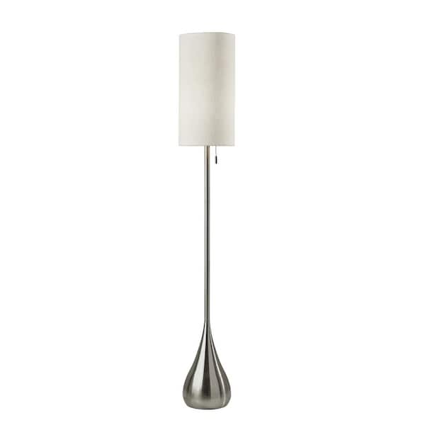 HomeRoots 68 in. Silver 1 Light 1-Way (On/Off) Standard Floor Lamp for Liviing Room with Cotton Cylin.der Shade