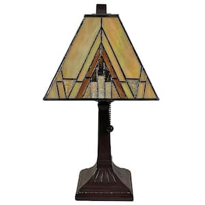 Tiffany 14.5 in. Tan and Ivory Table Lamp with Stained Glass Shade