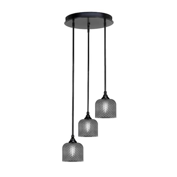 Unbranded Villa 15 in. 3-Light Matte Black Cluster Pendant Light with 6 in. Smoke Textured Glass Shades, no bulbs included