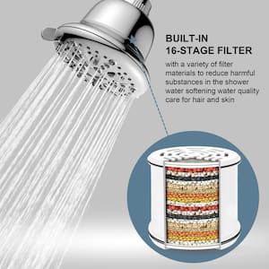 Filtration 7-Spray Patterns with 2.0 GPM 5.12 in. Wall Mount Fixed Shower Head with Valve Included in Chrome