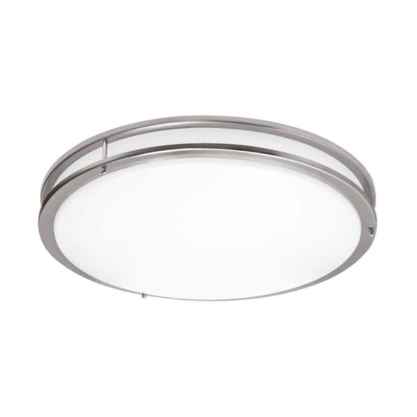Carlisle 24 in. Satin Nickel Integrated LED Flush Mount with White Acrylic Shade