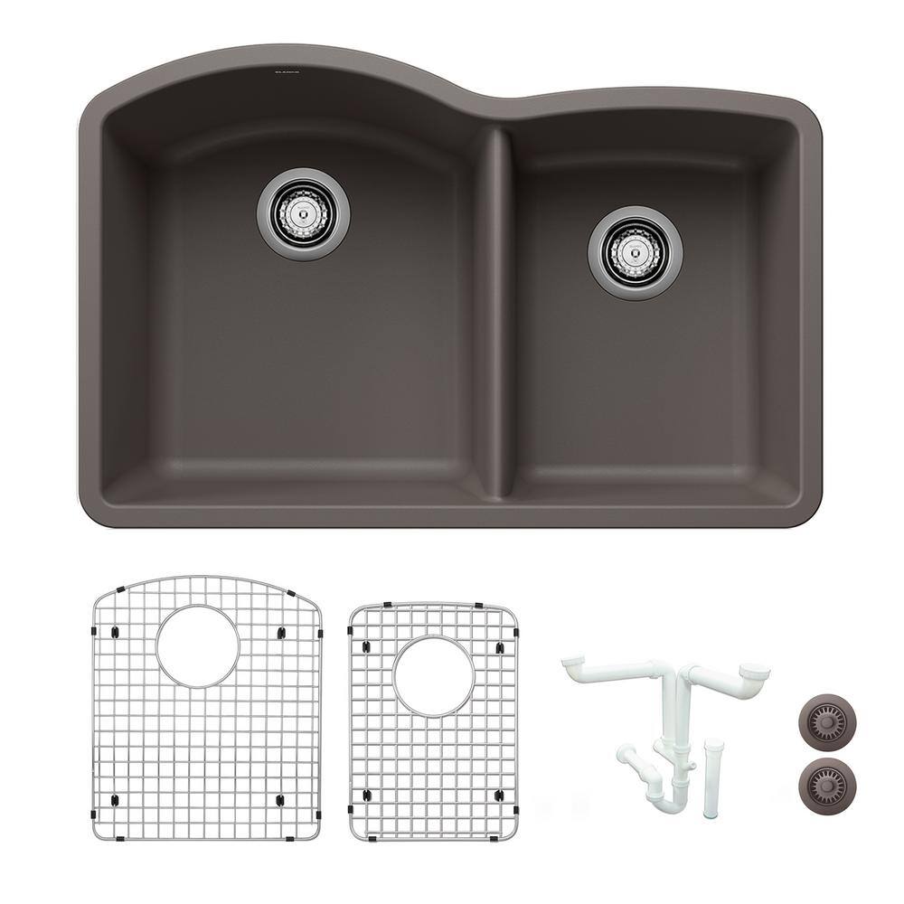 Diamond 32.07 in. Undermount Double Bowl Volcano Gray Granite Composite Kit