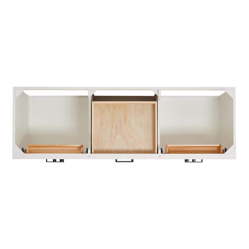 White Quartz Double Basin Freestanding Vanity with Black Hardware