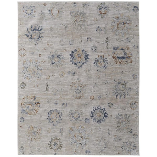 HomeRoots 7 ft. x 10 ft. Ivory, Taupe, Blue Abstract Area Rug
