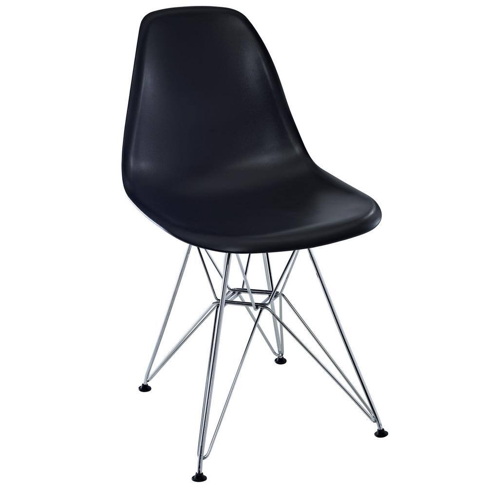 Black Molded Plastic and Steel Modern Dining Side Chair