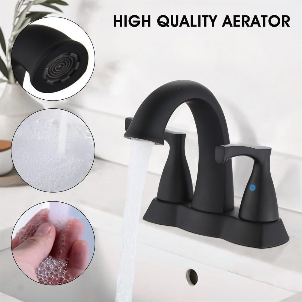 Matte Black Brass Double Handle Bathroom Faucet with Drain Kit