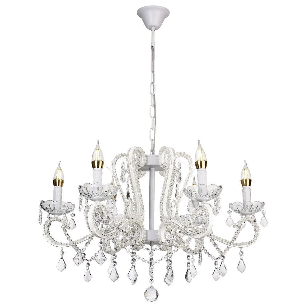 OUKANING 27.56 in. 6-Light White Luxury Crystal Round Chandelier