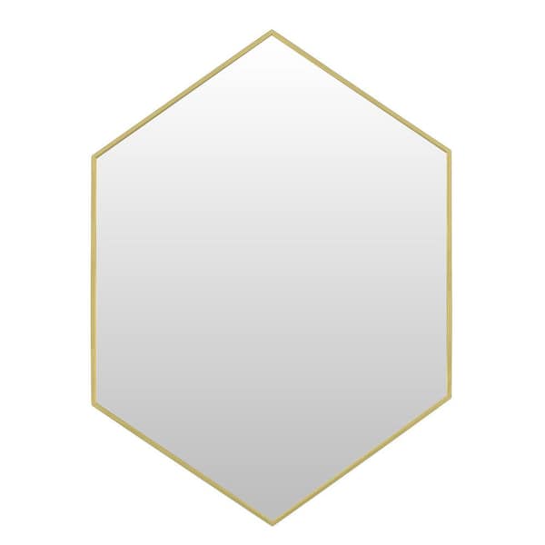 24 in. W x 34 in. H Modern Hexagon Metal Framed Wall Mounted Bathroom Vanity Mirror in Gold