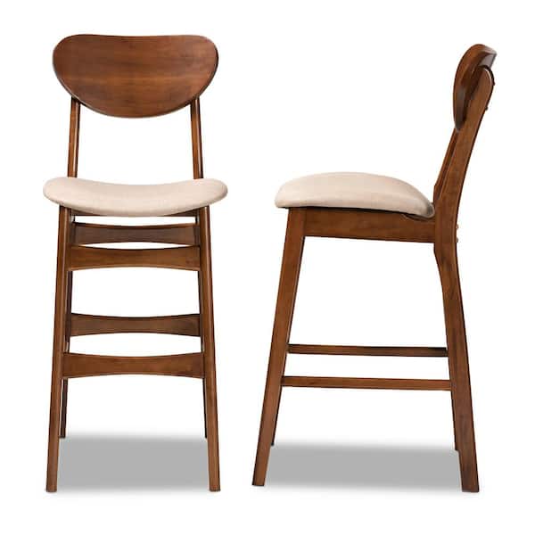 Baxton Studio Katya 44.1 in. Sand and Walnut Brown Low Back Wood Bar Height Bar Stool (Set of 2)