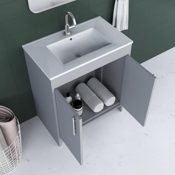 Villa 30 in. W x 18 in. D Bathroom Vanity in Gray with Ceramic Vanity Top in White with White Basin