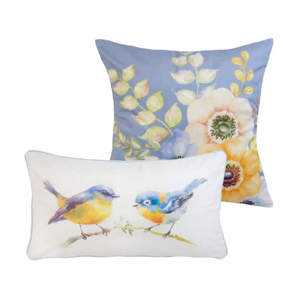 Spring Flowers 2-Pieces Blue and Yellow Decor Pillow Set 18 in. x 18 in. and 12 in. x 22 in.