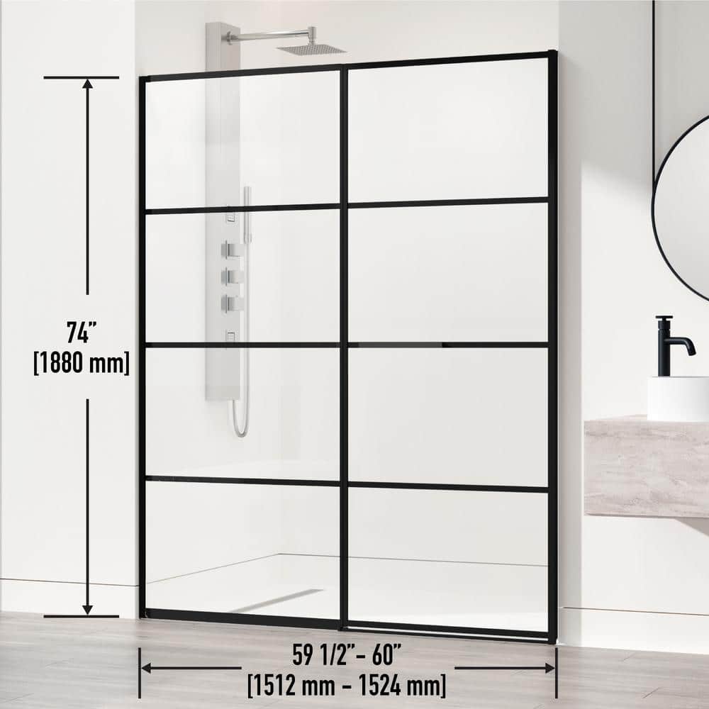 Meridian 60" Matte Black and Clear Grid Glass Shower Door