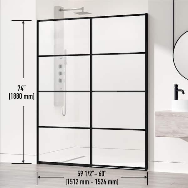 VIGO Meridian 59 1/2 to 60 in. W x 74 in. H Hinged Shower Door in Matte Black and Clear Grid Glass