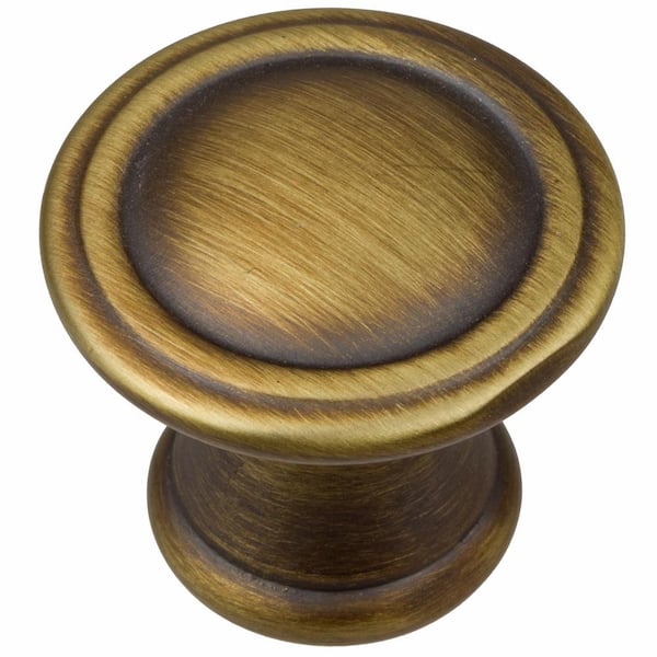 1 in. Dia Antique Brass Round Deco Cabinet Knobs (10-Pack)