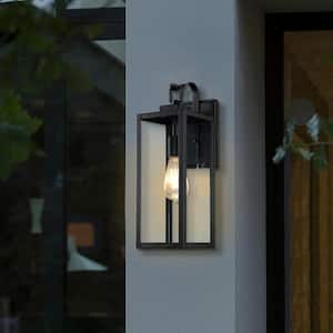 17.74 in. H 1-Light Black Outdoor Hardwired Lantern Light Wall Sconce With Clear Glass (Bulb not included)