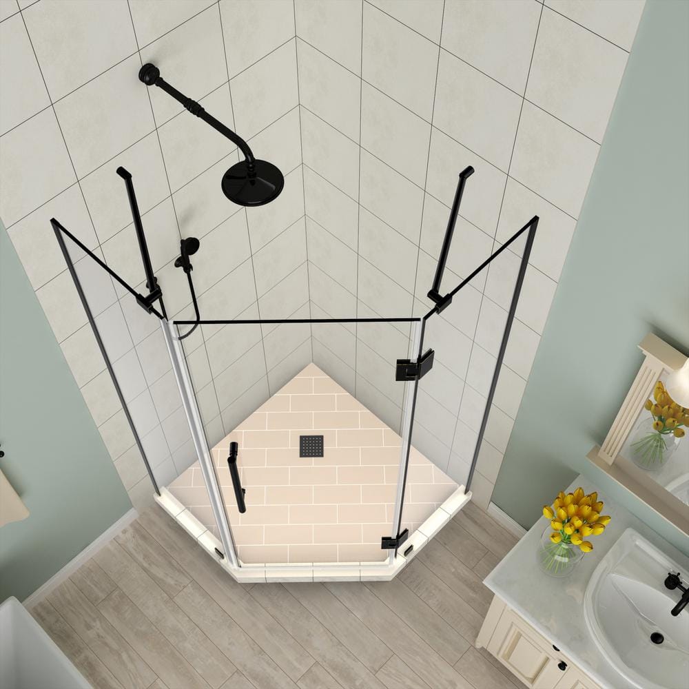Merrick Frameless Matte Black Neo-Angle Hinged Shower Enclosure