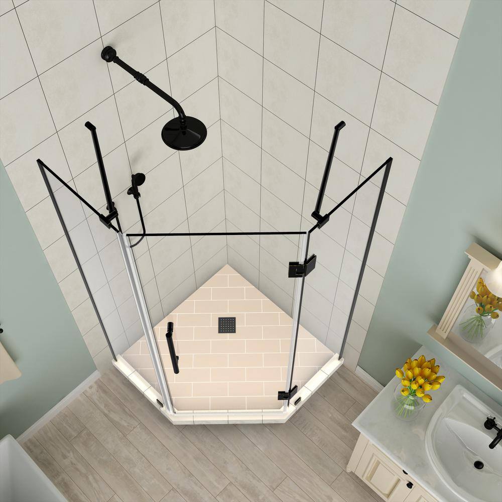 Merrick Frameless Oil Rubbed Bronze Neo-Angle Hinged Shower Enclosure