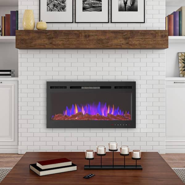 Northwest 5440 BTU 36 in. Electric Fireplace Wall-Mount or Recessed 3-Color LED Flame with Touchscreen and Remote in Black