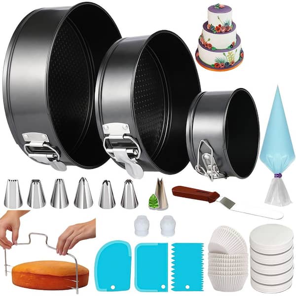 1234 in. 7 in. 9 in. Cake Pan and Decorating Supplies Set with Non-Stick for Baking and Cake Decorating (1-Pack)