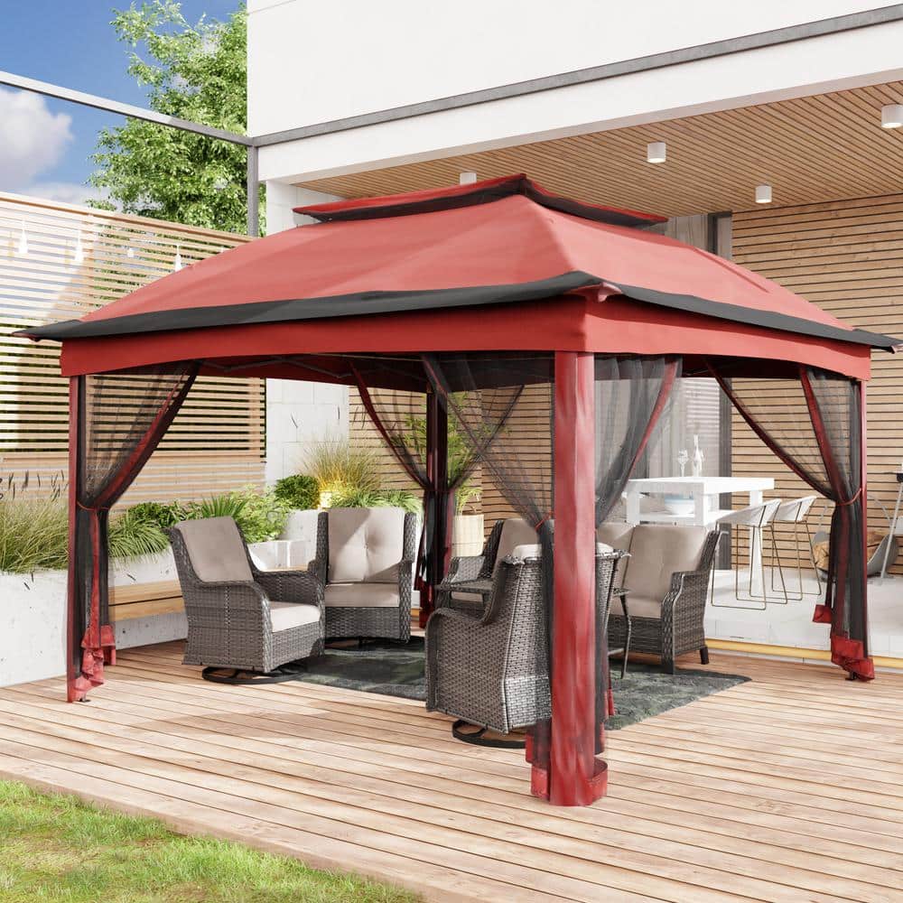 JOYSIDE 11 ft. x 11 ft. Red Steel Pop-up Gazebo with