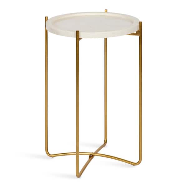 Kate and Laurel Vale 15.50 in. Gold Round Marble End Table