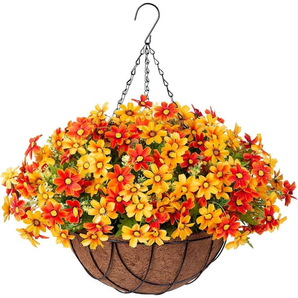 Cubilan 21 in. Orange Artificial  Flowers in Basket