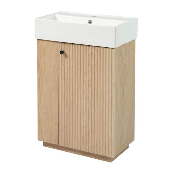 22 in. Freestanding Right Door Wood Bath Vanity with White Ceramic Top Unassembled