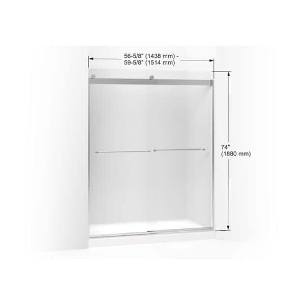 KOHLER Levity 56-60 in. W x 74 in. H Sliding Frameless Shower Door in Matte Black with Towel Bar Frosted Glass KOHLER Levity 56-60 in. W x 74 in. H Sliding Frameless Shower Door in Matte Black with Towel Bar Frosted Glass