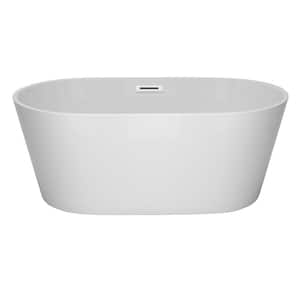 60 in. Acrylic Flatbottom Freestanding Soaking Non-Whirlpool Bathtub in White with Drain and Overflow