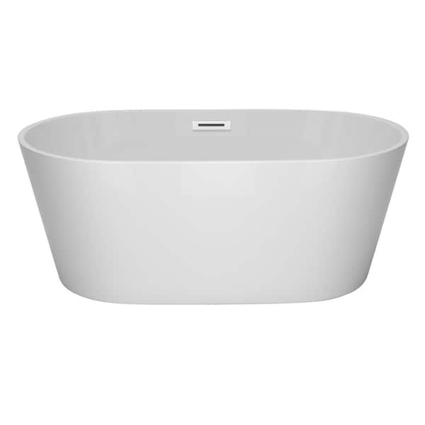 Dimakai 60 in. Acrylic Flatbottom Freestanding Soaking Non-Whirlpool Bathtub in White with Drain and Overflow