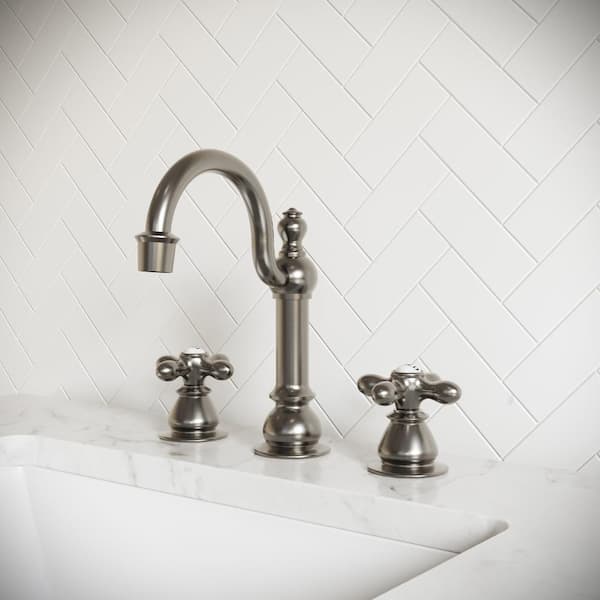 Vintage Classic 8 in. Widespread 2-Handle High Arc Bathroom Faucet with Pop-Up Drain in Satin Nickel