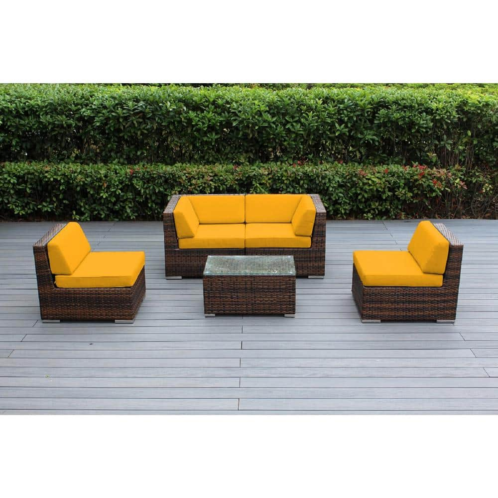 Patio furniture 2024 with yellow cushions