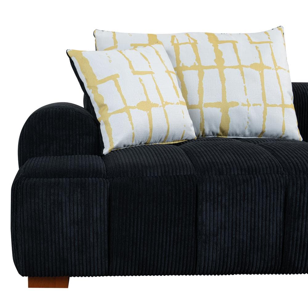 103.9" Black Corduroy Fabric Lawson Sofa with Wood Legs