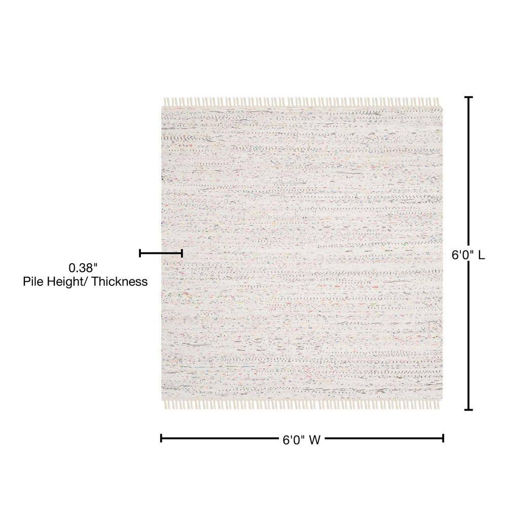Ivory and Multi Cotton Flat Woven 6' x 6' Square Rug